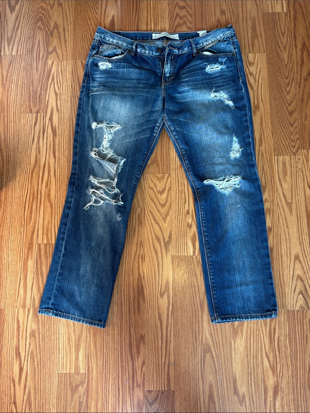 Abercrombie & Fitch Women's Distressed Dark Blue Boyfriend Jeans